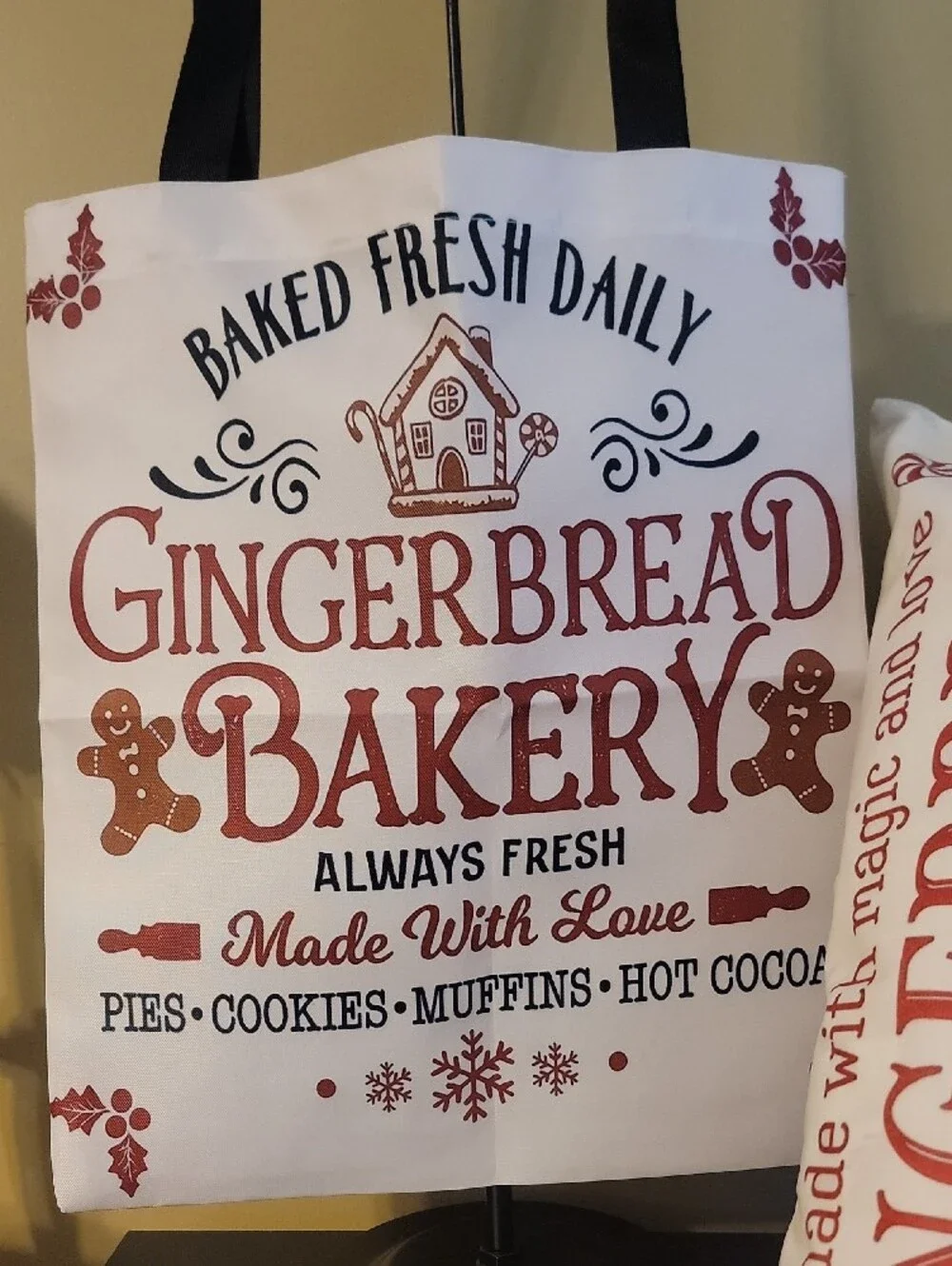 Gingerbread Bakery Holiday Tote and Pillow Set - White and Red